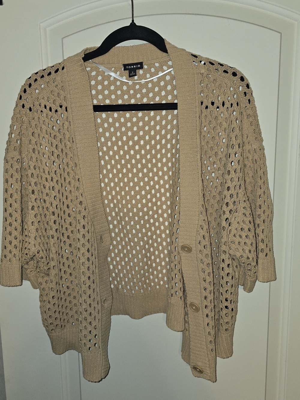 torrid Tan Open-Knit Button-Front Cardigan